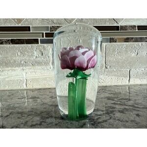 Dynasty Gallery Glass Long Stem Paperweight 4.5 Inches Tall Pink Rose 86113